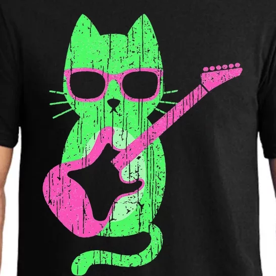 Cat Playing Guitar Cat Wearing Sunglasses 80's New Wave Cat Pajama Set