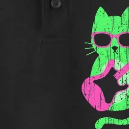 Cat Playing Guitar Cat Wearing Sunglasses 80's New Wave Cat Dry Zone Grid Performance Polo