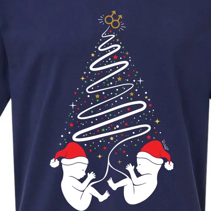 Christmas Pregnancy Gift Expecting Twin Xmas Tree Gift Sueded Cloud Jersey T-Shirt