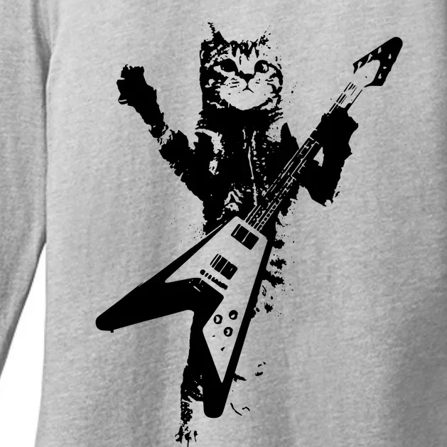 Cat Playing Guitar Musician Cat Lover Great Womens CVC Long Sleeve Shirt