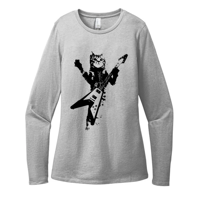 Cat Playing Guitar Musician Cat Lover Great Womens CVC Long Sleeve Shirt