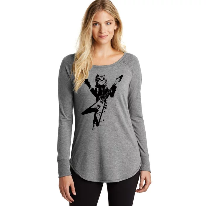 Cat Playing Guitar Musician Cat Lover Great Women's Perfect Tri Tunic Long Sleeve Shirt