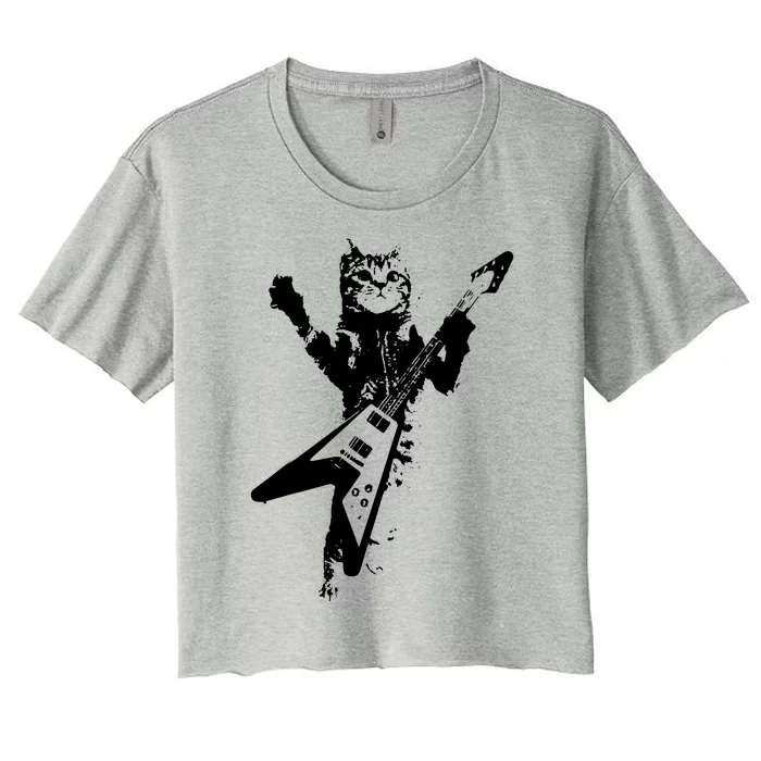 Cat Playing Guitar Musician Cat Lover Great Women's Crop Top Tee