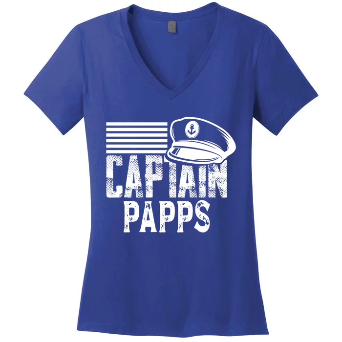 Captain Papps Gift Sailing Captain Hat Boat Owner Boating Gift Women's V-Neck T-Shirt