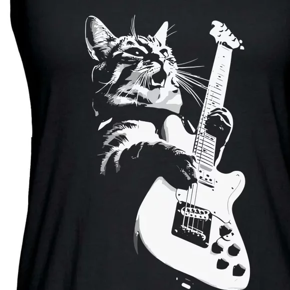 Cat Playing Guitar Ladies Essential Flowy Tank