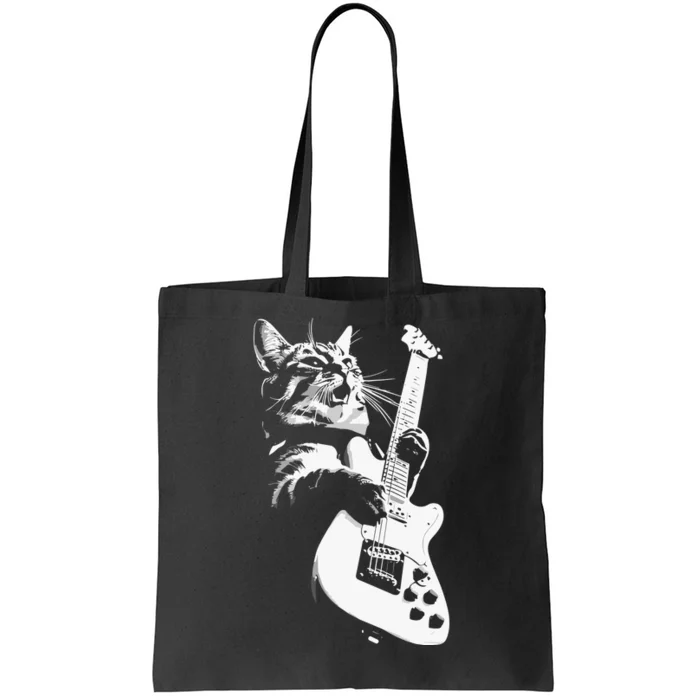 Cat Playing Guitar Tote Bag