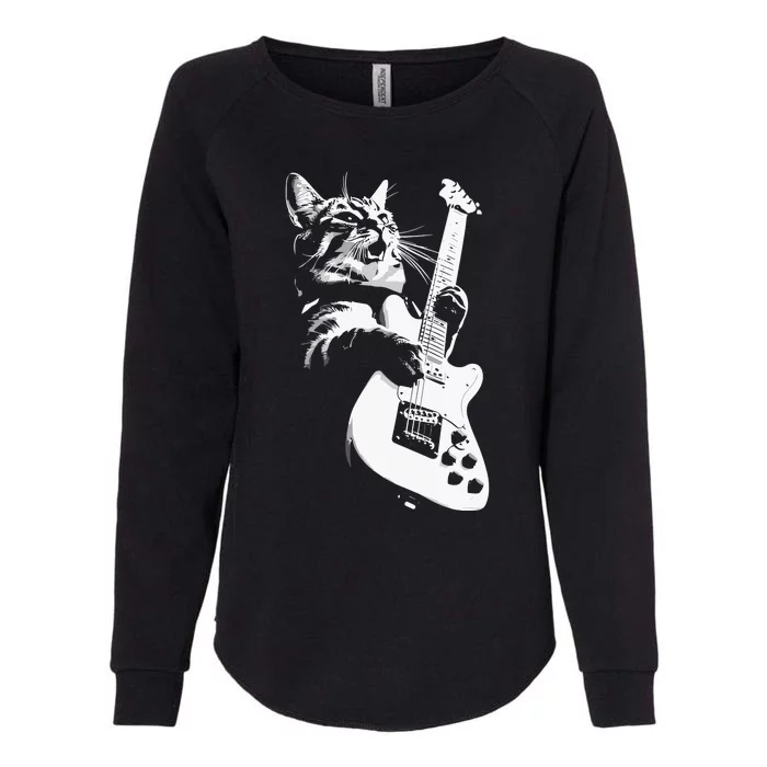 Cat Playing Guitar Womens California Wash Sweatshirt