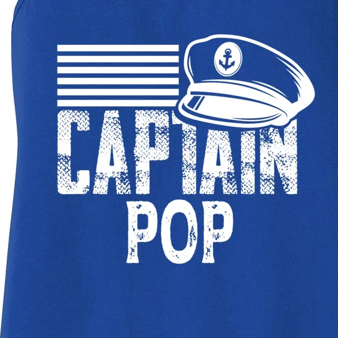 Captain Pop Gift Sailing Captain Hat Boat Owner Boating Gift Women's Racerback Tank