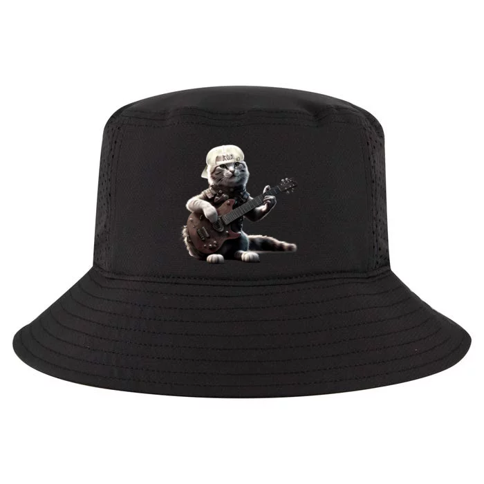 Cat Playing Guitar Funny Rock Music Gifts Cool Comfort Performance Bucket Hat