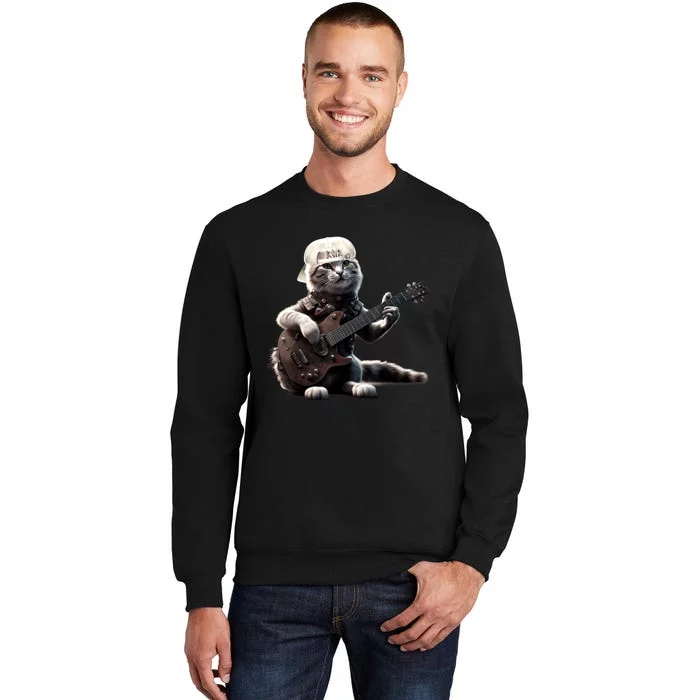 Cat Playing Guitar Funny Rock Music Gifts Sweatshirt