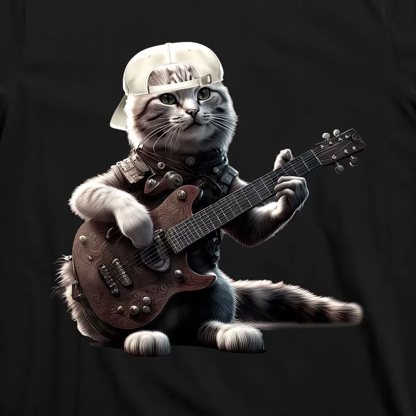 Cat Playing Guitar Funny Rock Music Gifts T-Shirt