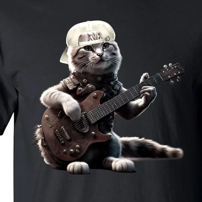 Cat Playing Guitar Funny Rock Music Gifts Tall T-Shirt