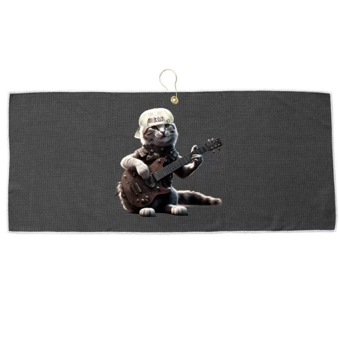 Cat Playing Guitar Funny Rock Music Gifts Large Microfiber Waffle Golf Towel