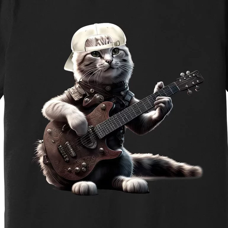 Cat Playing Guitar Funny Rock Music Gifts Premium T-Shirt