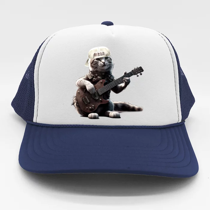 Cat Playing Guitar Funny Rock Music Gifts Trucker Hat