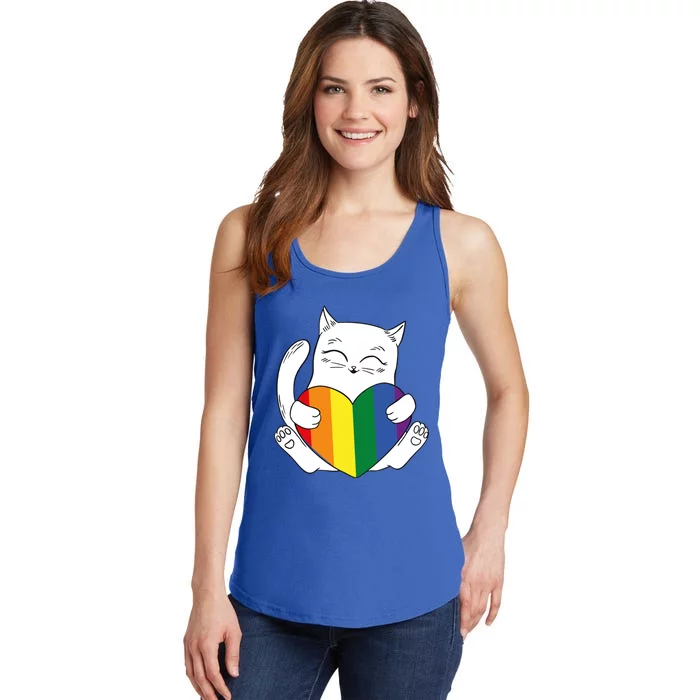 Cat Pride Gay Lgbt Cats Rainbow Purride Ally Pride Cat Gift Ladies Essential Tank