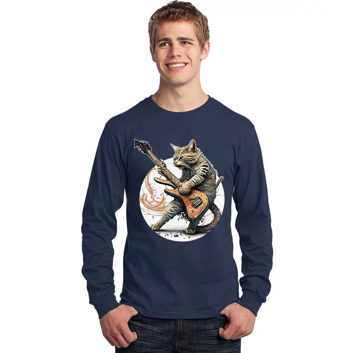 Cat Playing Guitar Rock Cat Heavy Metal Cat Music Cat Tall Long Sleeve T-Shirt