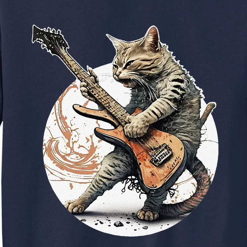 Cat Playing Guitar Rock Cat Heavy Metal Cat Music Cat Tall Sweatshirt