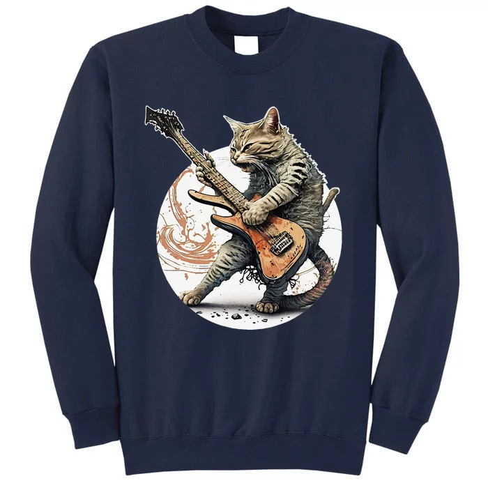 Cat Playing Guitar Rock Cat Heavy Metal Cat Music Cat Tall Sweatshirt