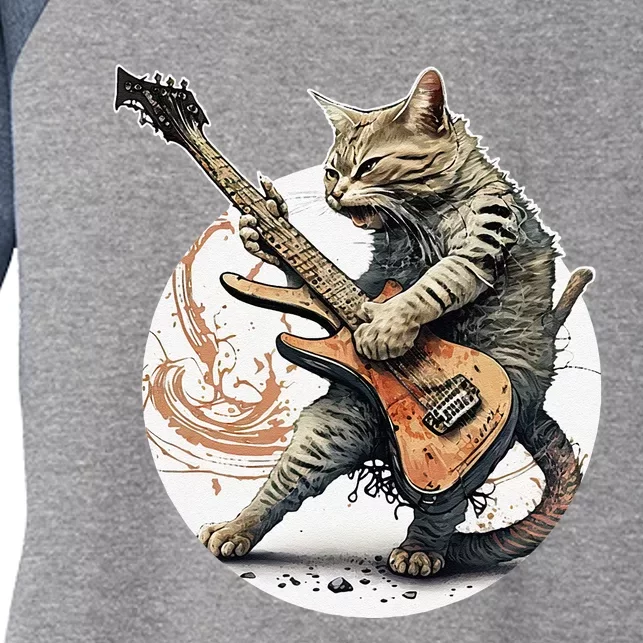 Cat Playing Guitar Rock Cat Heavy Metal Cat Music Cat Women's Tri-Blend 3/4-Sleeve Raglan Shirt