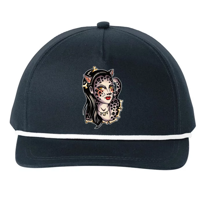 Cheetah Pretty Girl X Bones Traditional Tattoo Flash Snapback Five-Panel Rope Hat