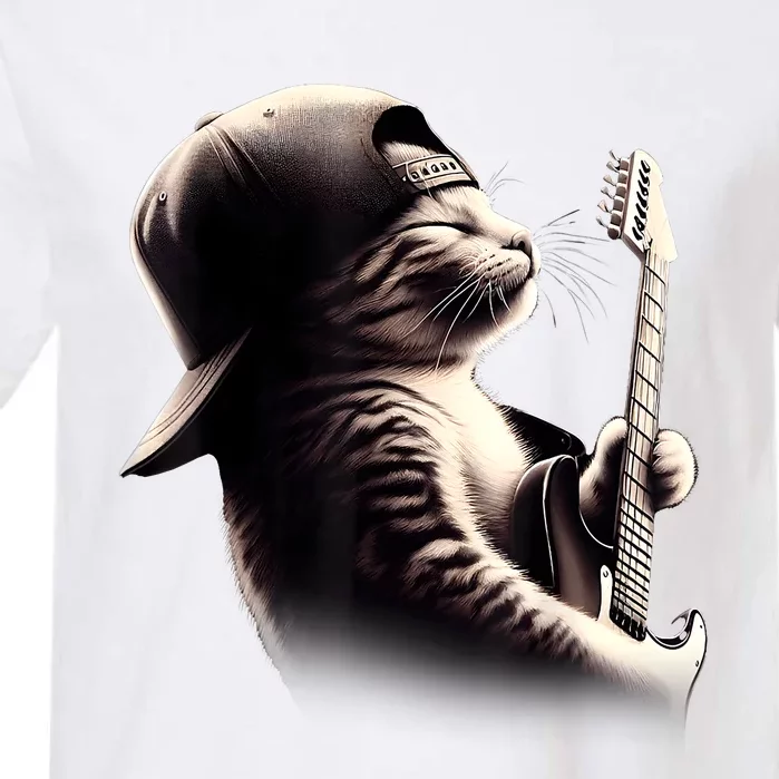 Cat Playing Guitar Funny Rock Music Guitar Cat Garment-Dyed Heavyweight T-Shirt