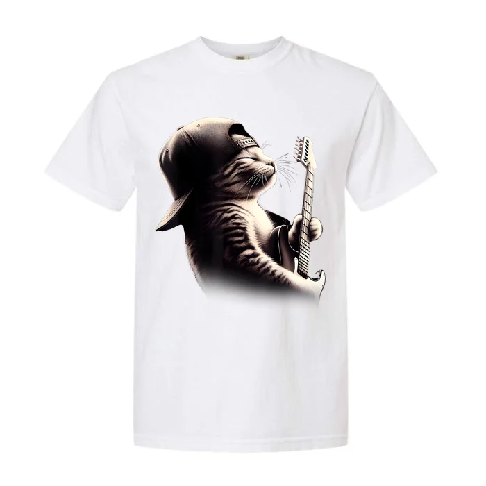 Cat Playing Guitar Funny Rock Music Guitar Cat Garment-Dyed Heavyweight T-Shirt