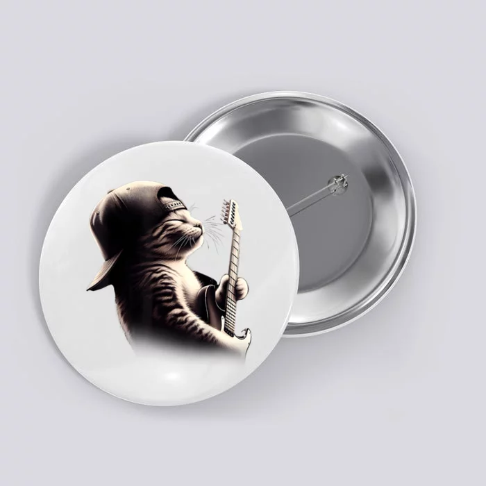 Cat Playing Guitar Funny Rock Music Guitar Cat Button