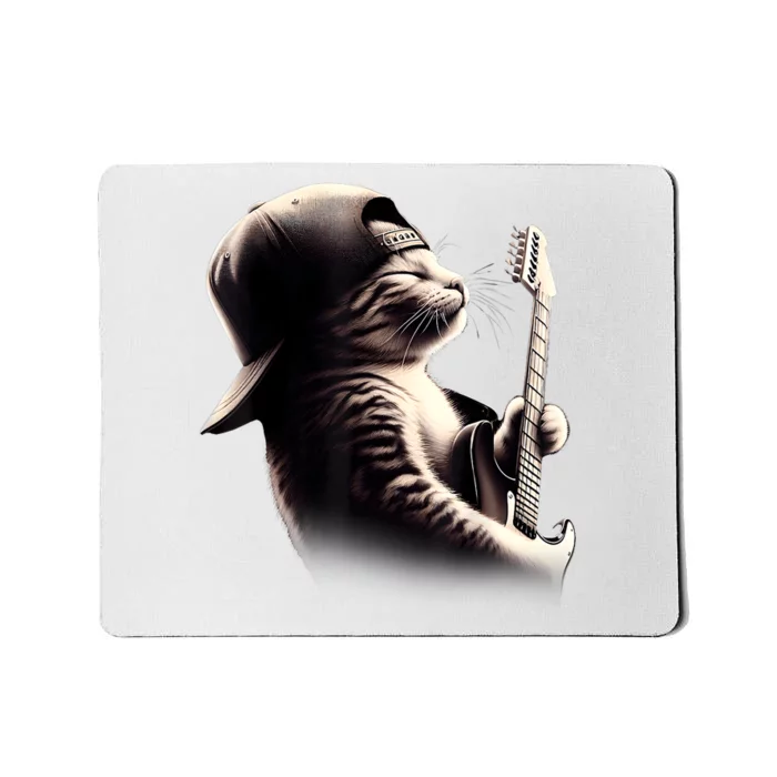 Cat Playing Guitar Funny Rock Music Guitar Cat Mousepad