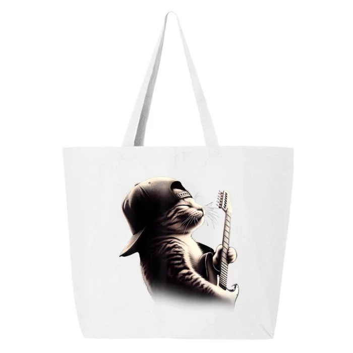 Cat Playing Guitar Funny Rock Music Guitar Cat 25L Jumbo Tote