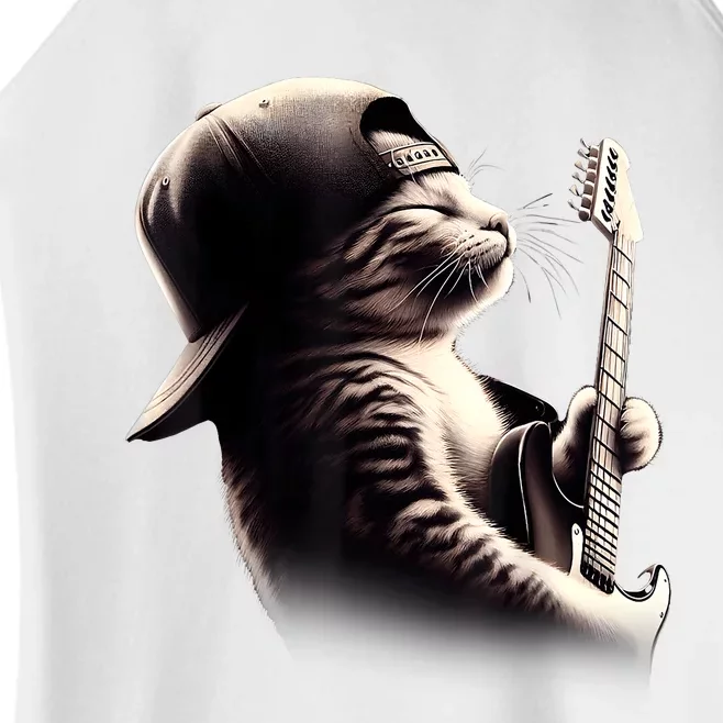 Cat Playing Guitar Funny Rock Music Guitar Cat Women’s Perfect Tri Rocker Tank