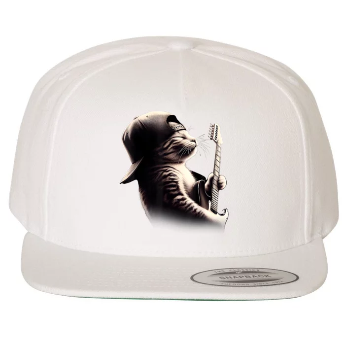 Cat Playing Guitar Funny Rock Music Guitar Cat Wool Snapback Cap