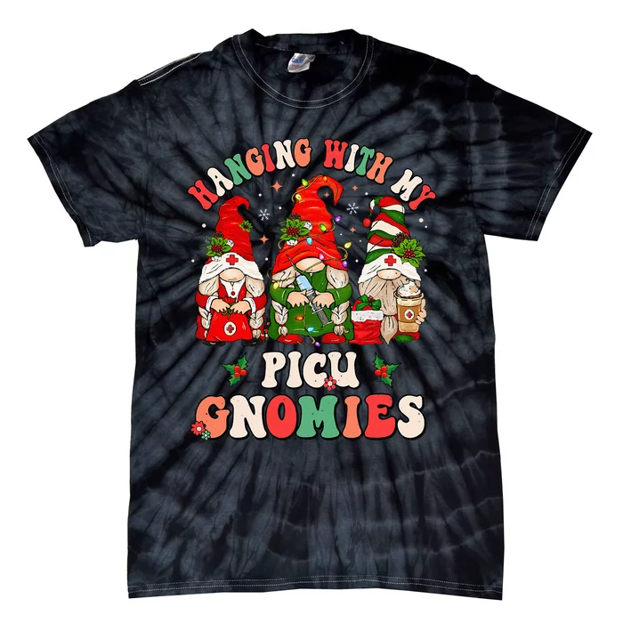 Christmas PICU Gnomies Funny Pediatric Nurse Gift Tie-Dye T-Shirt