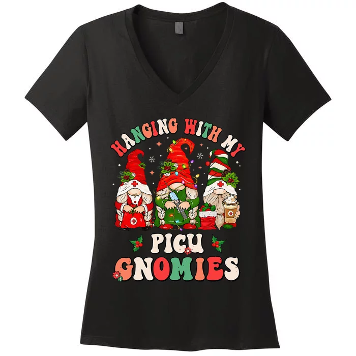 Christmas PICU Gnomies Funny Pediatric Nurse Gift Women's V-Neck T-Shirt