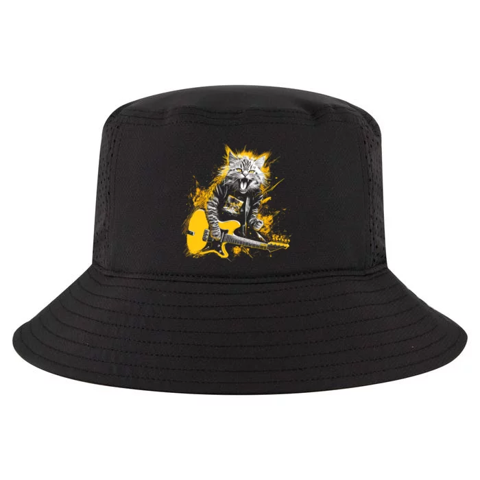 Cat Playing Guitar Kitten Plays Guitarist Rockstar Cool Comfort Performance Bucket Hat