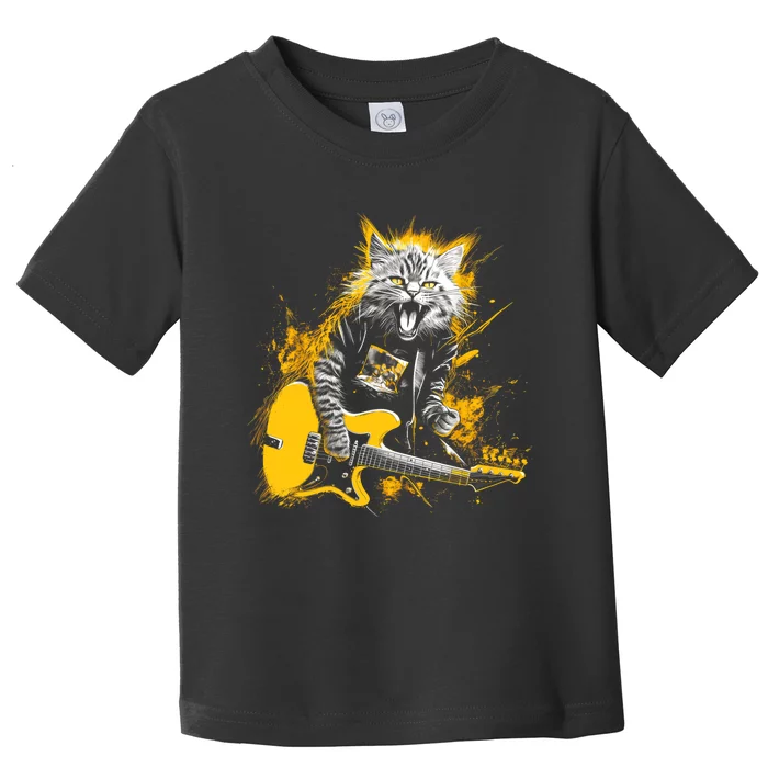 Cat Playing Guitar Kitten Plays Guitarist Rockstar Toddler T-Shirt