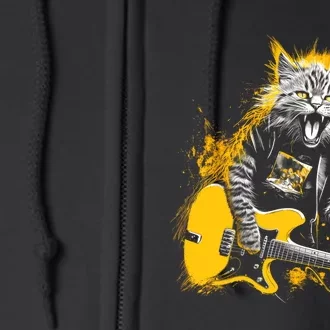 Cat Playing Guitar Kitten Plays Guitarist Rockstar Full Zip Hoodie