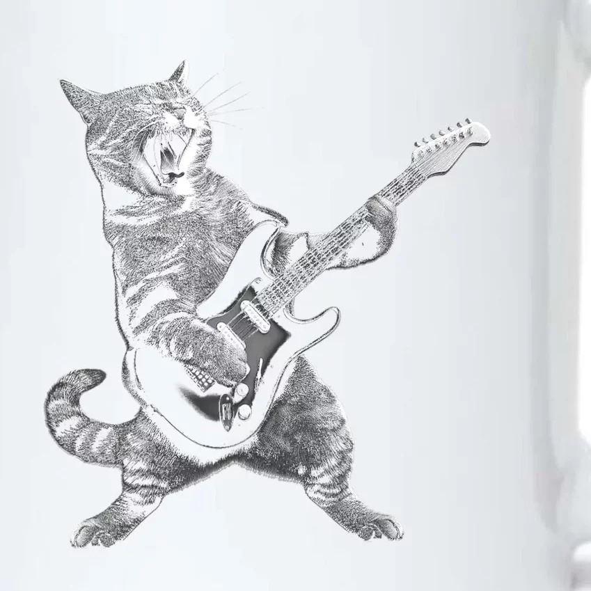 Cat Playing Guitar Rock And Roll Rock Star Black Color Changing Mug