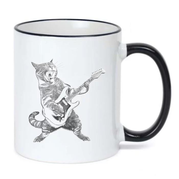 Cat Playing Guitar Rock And Roll Rock Star Black Color Changing Mug