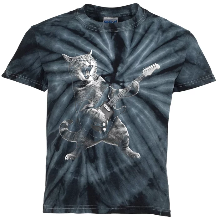 Cat Playing Guitar Rock And Roll Rock Star Kids Tie-Dye T-Shirt