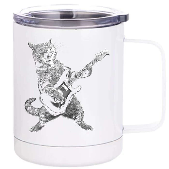 Cat Playing Guitar Rock And Roll Rock Star Front & Back 12oz Stainless Steel Tumbler Cup