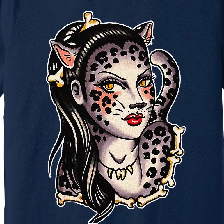 Cheetah Pretty Girl X Bones Traditional Tattoo Flash Premium T-Shirt