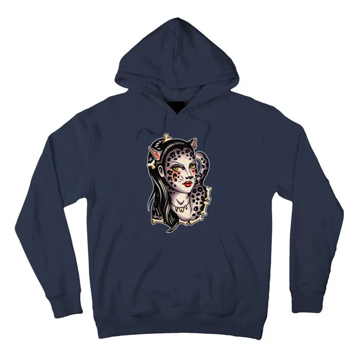 Cheetah Pretty Girl X Bones Traditional Tattoo Flash Tall Hoodie