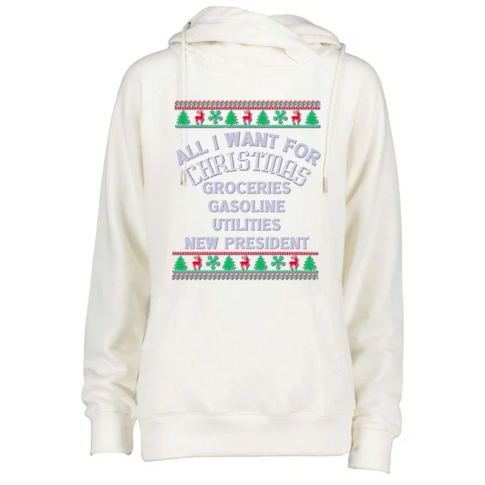 Christmas Political Humor Xmas Saying Pro Trump Anti Biden Gift Womens Funnel Neck Pullover Hood