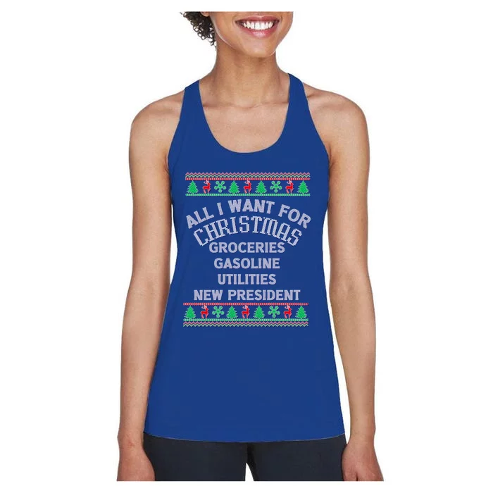 Christmas Political Humor Xmas Saying Pro Trump Anti Biden Gift Women's Racerback Tank