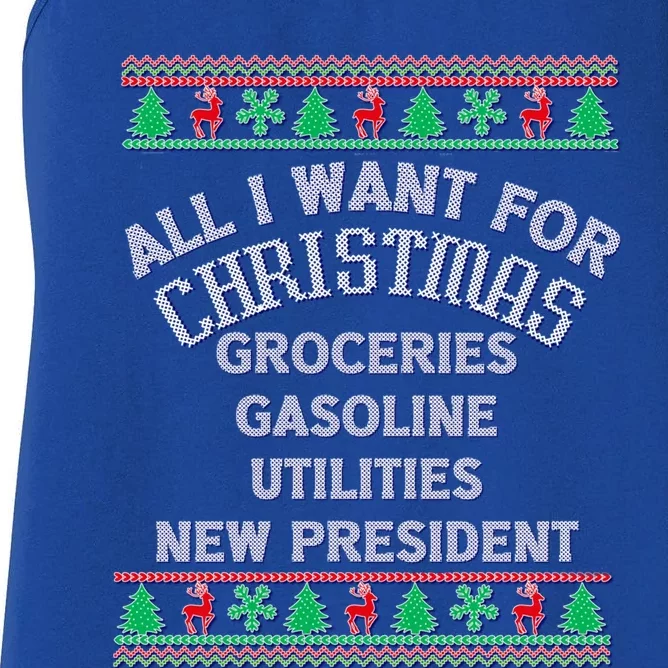 Christmas Political Humor Xmas Saying Pro Trump Anti Biden Gift Women's Racerback Tank