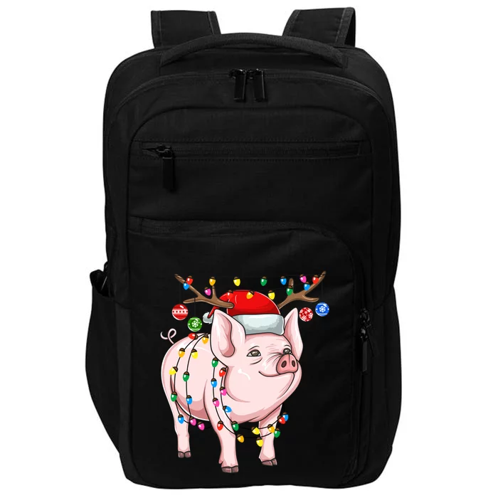 Christmas Pig Holiday Lights With Antlers And Ornats Gift Impact Tech Backpack