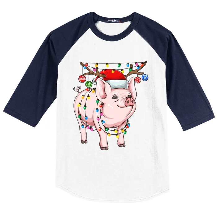 Christmas Pig Holiday Lights With Antlers And Ornats Gift Baseball Sleeve Shirt