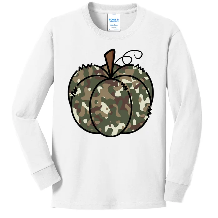 Camouflage Pumpkin Holiday Kids Long Sleeve Shirt