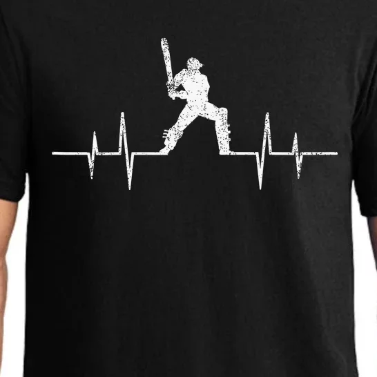 Cricket Player Heartbeat Gift EKG Cricket Fans Lover Funny Pajama Set